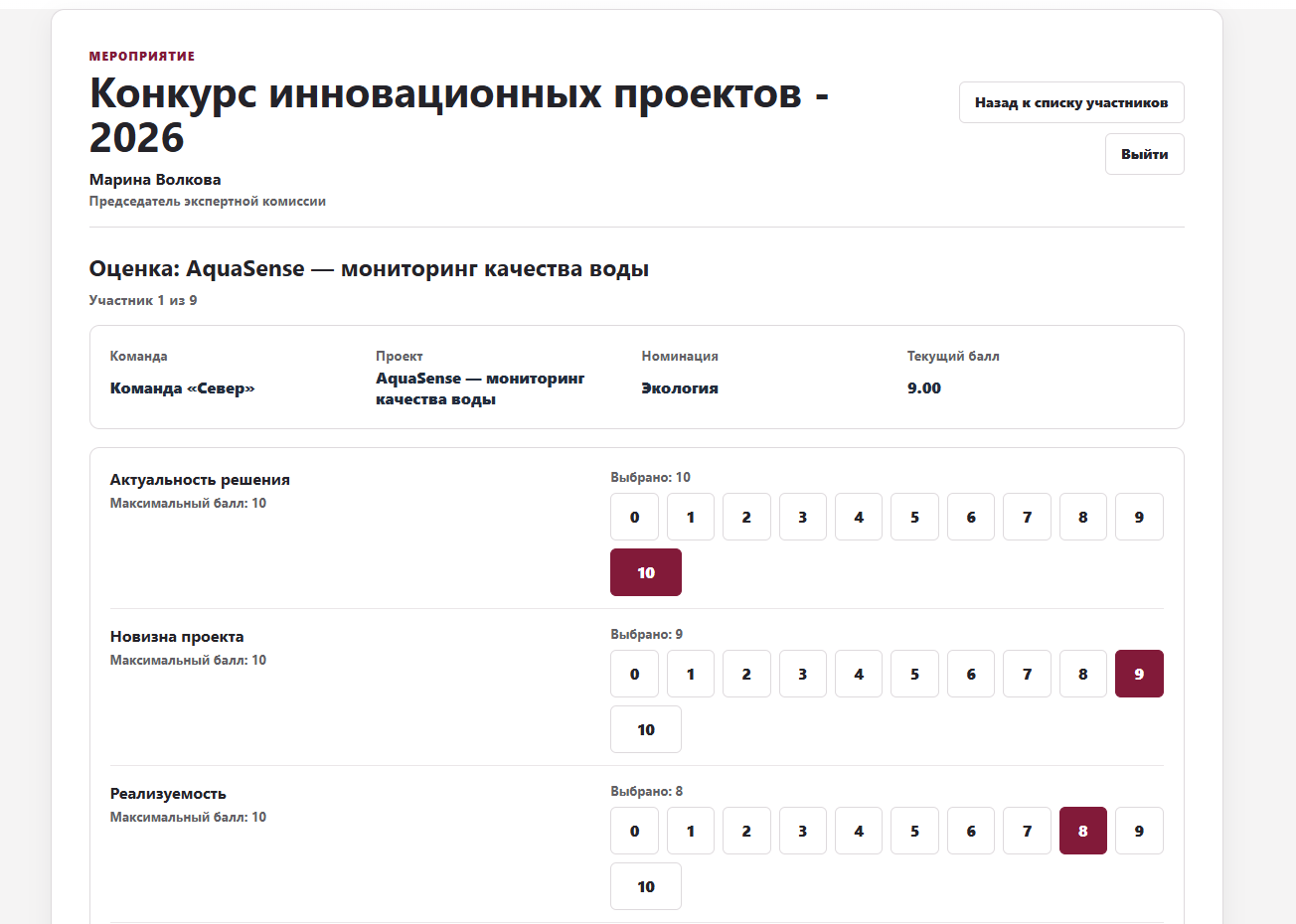Актуальный интерфейс выставления оценок экспертом